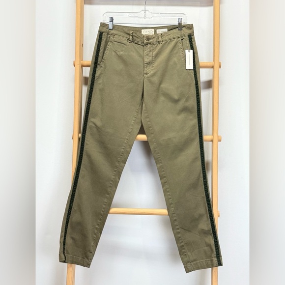 ANTHROPOLOGIE Olive Green w Black velvet stripe straight leg chinos size 28 - Picture 10 of 14